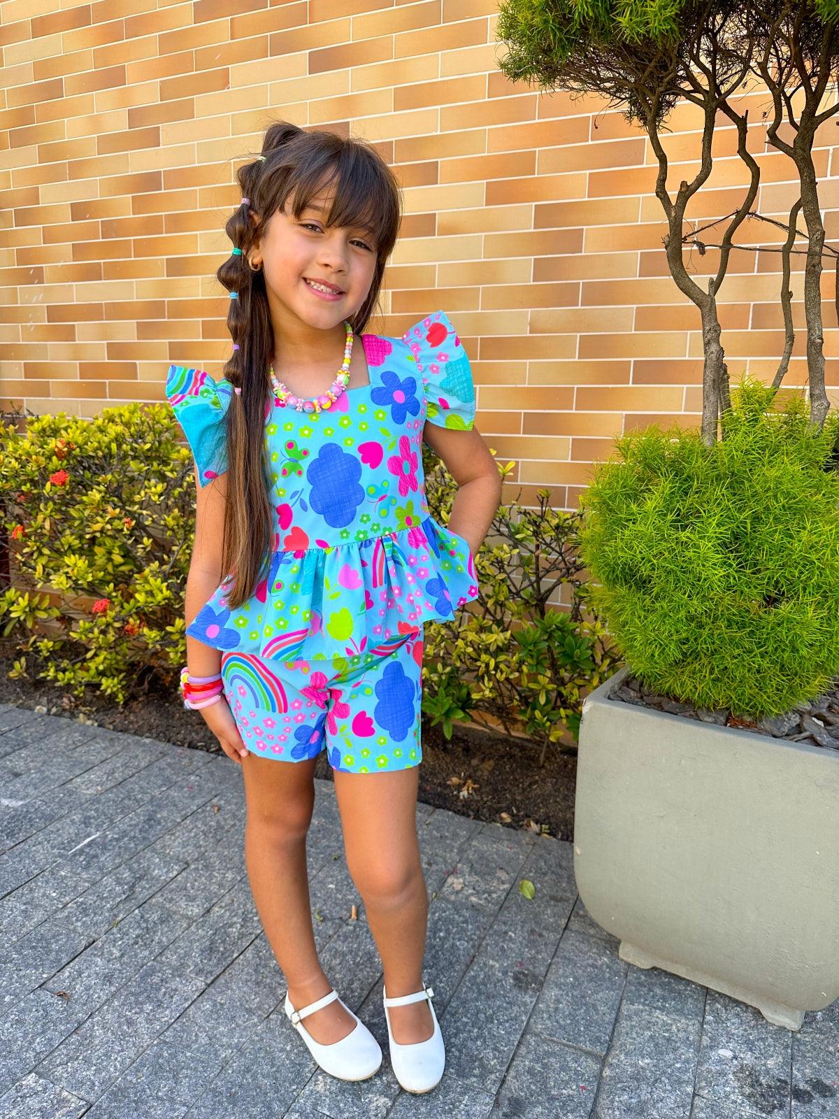 Eloá Blue Rainbow Set for Girls, Ages 2-6 – Vibrant Two-Piece Outfit, Comfortable and Stylish, Perfect for Everyday Wear