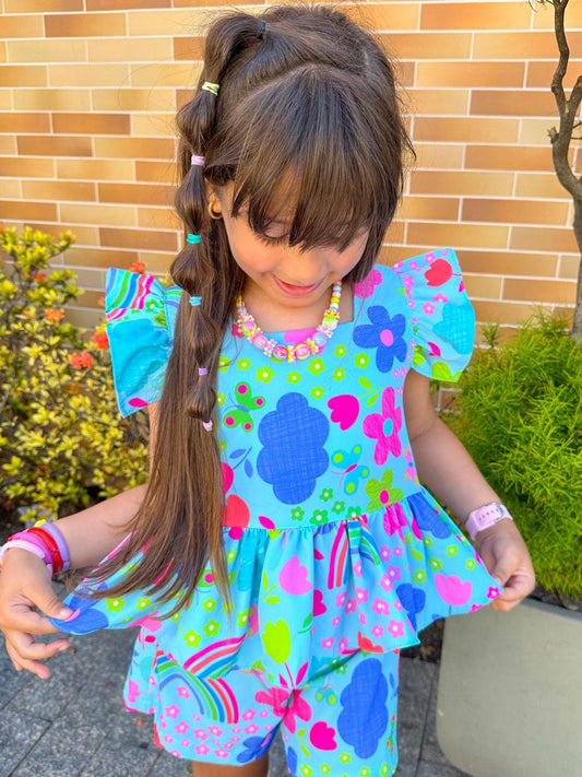 Eloá Blue Rainbow Set for Girls, Ages 2-6 – Vibrant Two-Piece Outfit, Comfortable and Stylish, Perfect for Everyday Wear