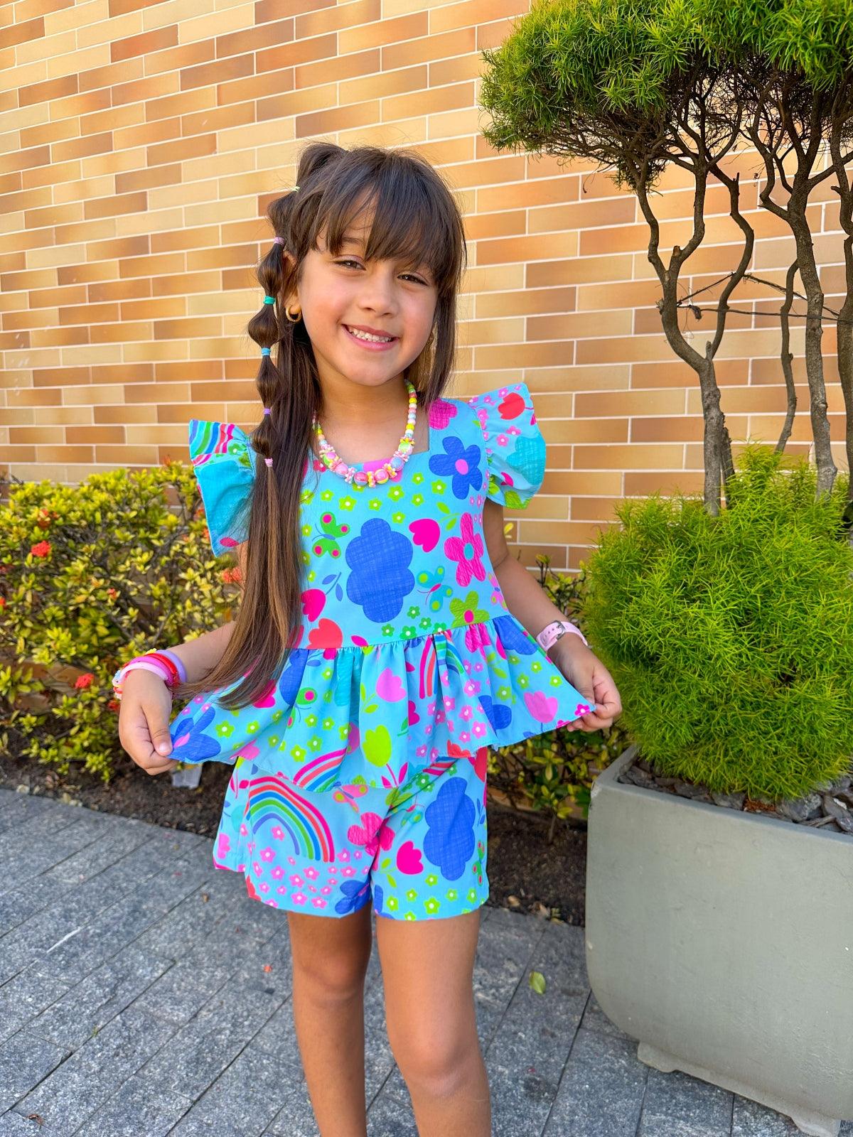 Eloá Blue Rainbow Set for Girls, Ages 2-6 – Vibrant Two-Piece Outfit, Comfortable and Stylish, Perfect for Everyday Wear