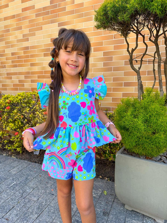 Eloá Blue Rainbow Set for Girls, Ages 2-6 – Vibrant Two-Piece Outfit, Comfortable and Stylish, Perfect for Everyday Wear