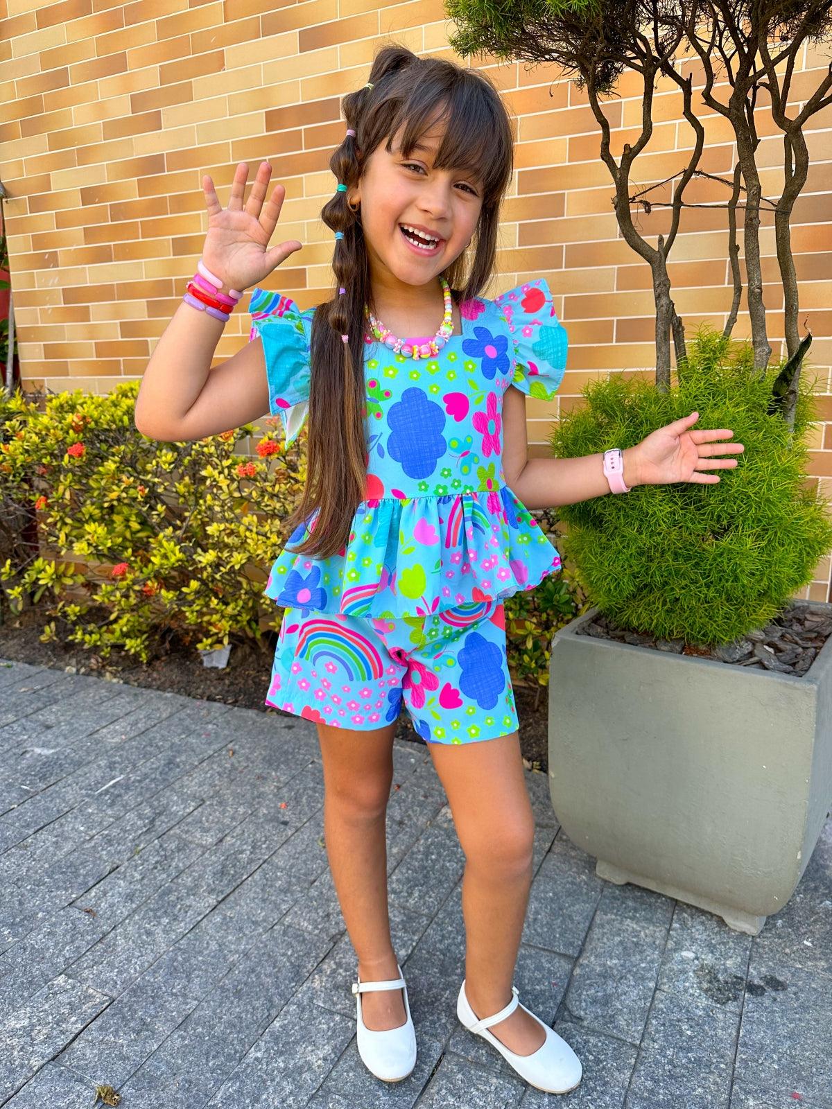 Eloá Blue Rainbow Set for Girls, Ages 2-6 – Vibrant Two-Piece Outfit, Comfortable and Stylish, Perfect for Everyday Wear