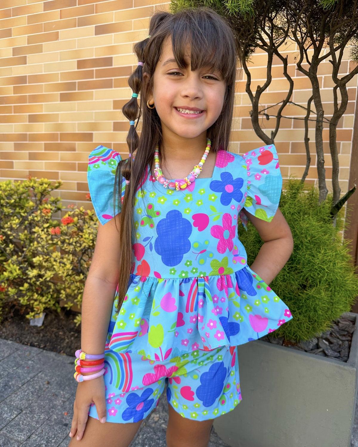 Eloá Blue Rainbow Set for Girls, Ages 2-6 – Vibrant Two-Piece Outfit, Comfortable and Stylish, Perfect for Everyday Wear