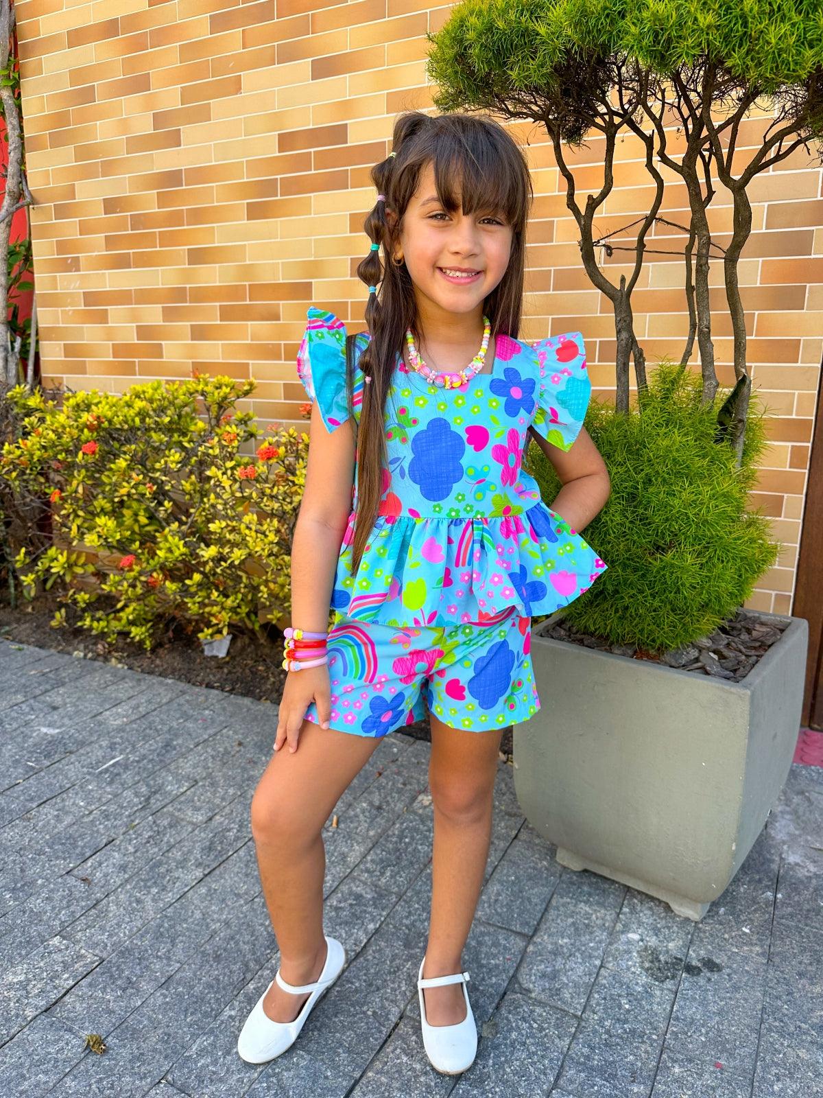 Eloá Blue Rainbow Set for Girls, Ages 2-6 – Vibrant Two-Piece Outfit, Comfortable and Stylish, Perfect for Everyday Wear