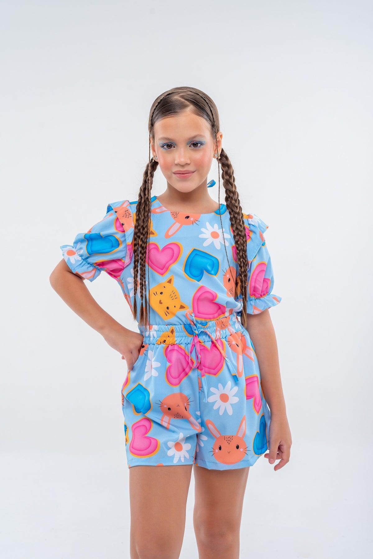 Blue Heart Set for Girls, Ages 2-10 – Adorable Two-Piece Outfit, Comfortable and Stylish, Perfect for Everyday Wear