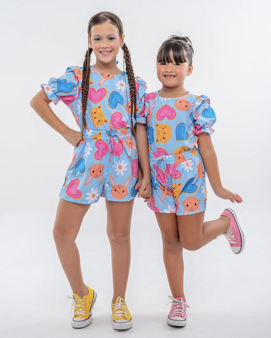Blue Heart Set for Girls, Ages 2-10 – Adorable Two-Piece Outfit, Comfortable and Stylish, Perfect for Everyday Wear