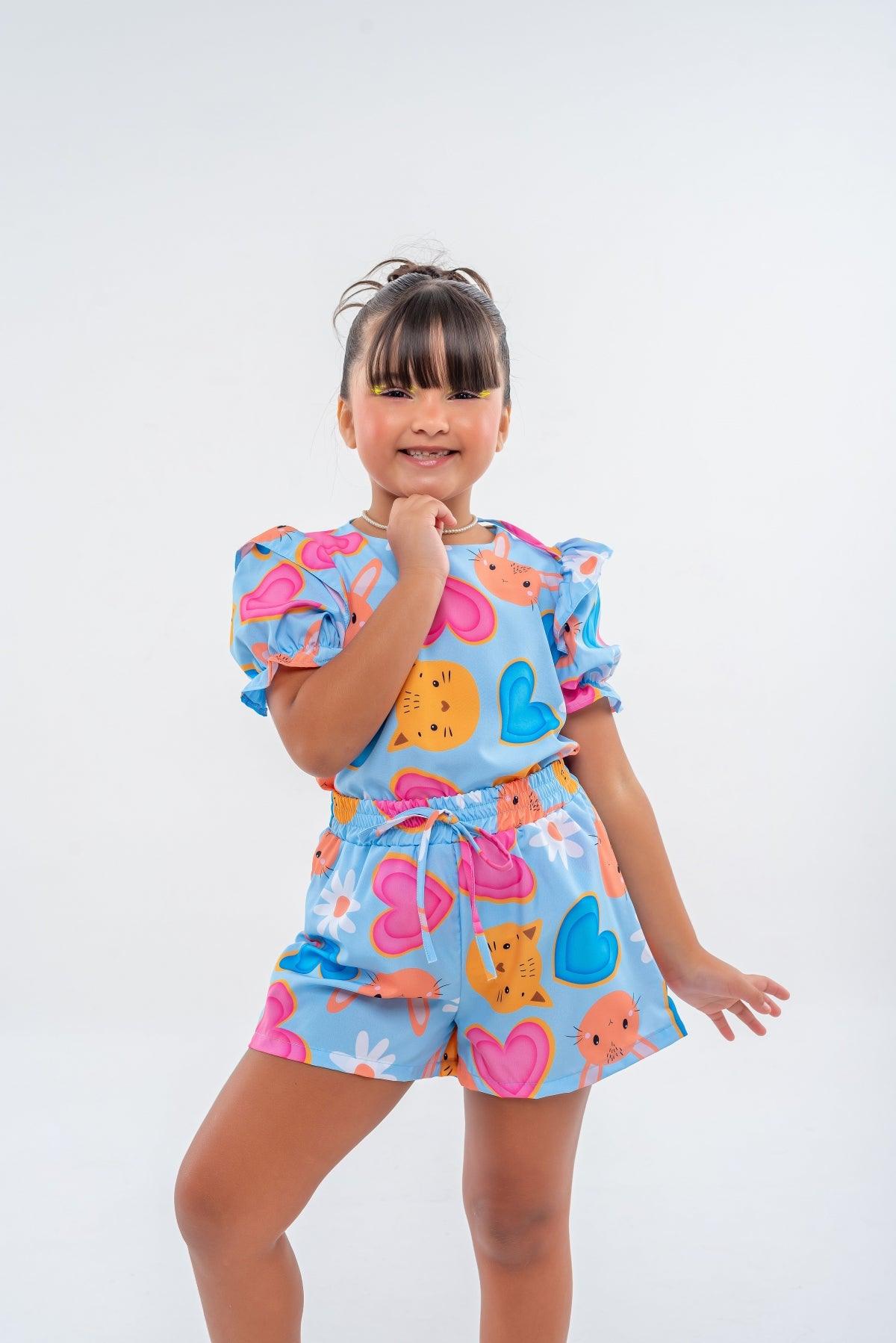 Blue Heart Set for Girls, Ages 2-10 – Adorable Two-Piece Outfit, Comfortable and Stylish, Perfect for Everyday Wear
