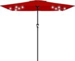 Rectangular Solar LED Patio Umbrella, 16-Light Vented Canopy with Crank Tilt - Dark Green / 12 Ft