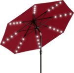 Rectangular Solar LED Patio Umbrella, 16-Light Vented Canopy with Crank Tilt