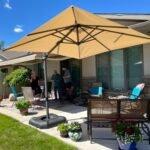  Square Cantilever Patio Umbrella, 360-Degree Rotating Offset Umbrella with Aluminum Frame - Beige / 8' X 8' / Standard